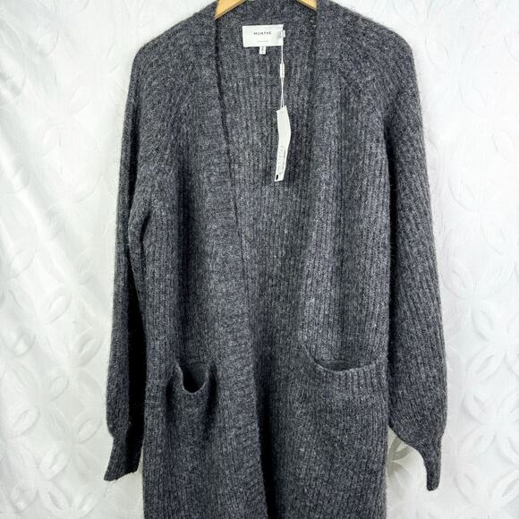 MUNTHE Riga Knit Long Loose Wool Ribbed Long Cardigan Size 10 NWT - Picture 6 of 11